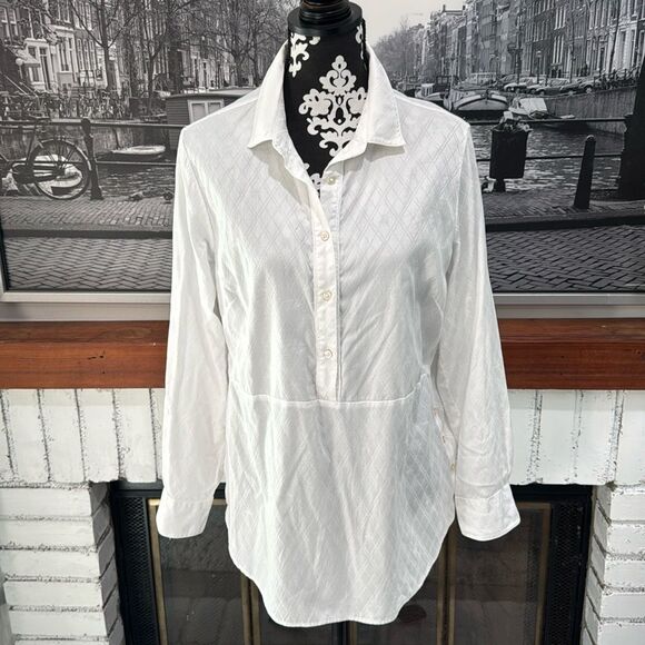 Brooks Brothers Women Blouse White Half Button Down Size 14 Long 100% Cotton - Picture 1 of 10